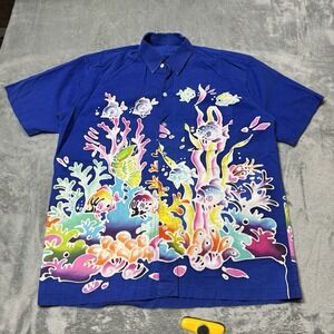 VTG 90s Mens Fish Nautical Print Hawaiian Button Shirt Size L (22.5x27) Outdoor